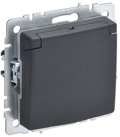 BRITE Розетка 1-местная с заземлением с защитными шторками и крышкой графит IEK BR-R16-16-K53