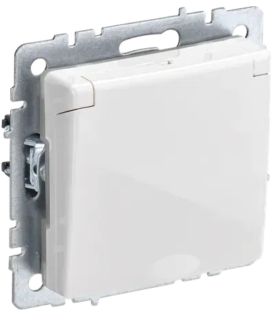 BRITE Розетка 1-местная с заземлением с защитными шторками и крышкой 16А IP44 белый IEK BR-R16-16-44-K01