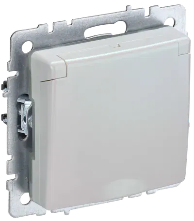 BRITE Розетка 1-местная с заземлением с защитными шторками и крышкой 16А IP44 жемчуг IEK BR-R16-16-44-K36