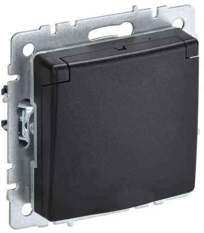BRITE Розетка 1-местная с заземлением с защитными шторками и крышкой 16А IP44 черный IEK BR-R16-16-44-K02