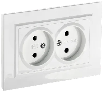 BRITE Розетка 2-местная 10А в сборе белый IEK BR-R20-10-K01-F