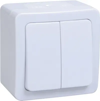 ГЕРМЕС PLUS Выключатель 2-клавишный для открытой установки IP54 (цвет клавиши: белый) IEK EVMP20-K01-10-54-EC