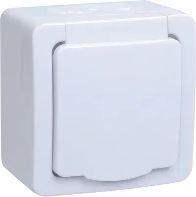 ГЕРМЕС PLUS Розетка 1-местная для открытой установки с заземляющим контактом IP54 (цвет крышки: белый) IEK ERMP12-K01-16-54-EC