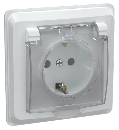 VEGA Розетка 1-местная с заземлением с защитными шторками с крышкой 16А IP44 белый IEK ERV16-K01-16-DM