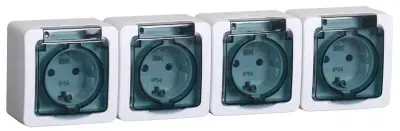 ГЕРМЕС PLUS Розетка 4-местная для открытой установки с заземляющим контактом IP54 (цвет крышки: дымчатый) IEK ERMP42-K03-16-54-EC