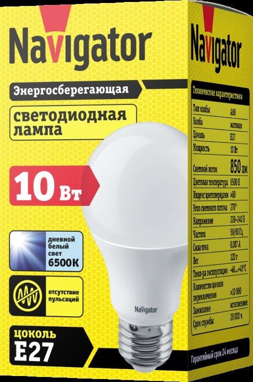 Лампа ЛЕД E27 10Вт 6,5К NLLB-A60-10-230-6.5K-E27 Navigator 82462 Navigator