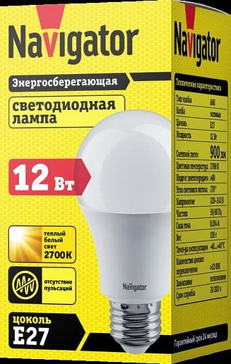 Лампа ЛЕД E27 12Вт 2,7К NLLB-A60-12-230-2.7K-E27 Navigator 82480 Navigator
