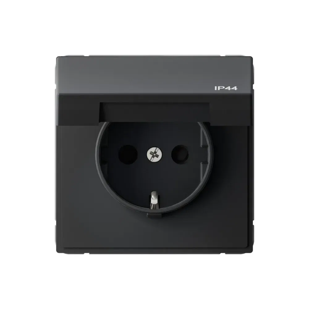 Розетка ArtGallery с заземлением со шторками с крышкой, 16А, IP44, механизм, карбон Schneider Electric GAL441046