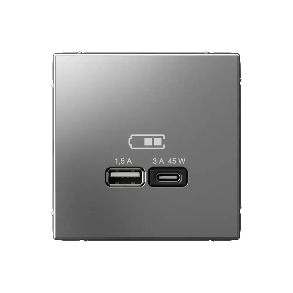 Розетка USB Artgallery A+C 45Вт высокоскор.заряд. QC, PD, механизм сталь Schneider Electric GAL000929