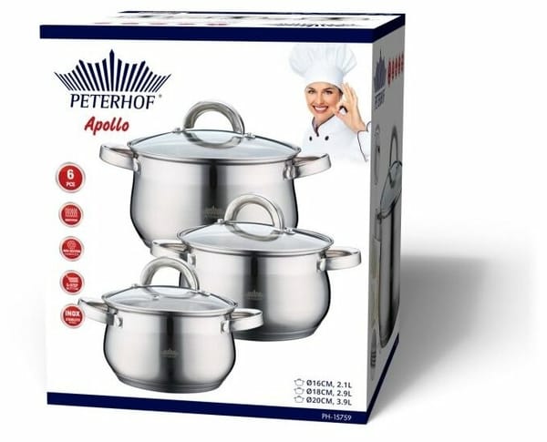 Набор кастрюль 2,1/2,9/3,9л Peterhof PH-15759