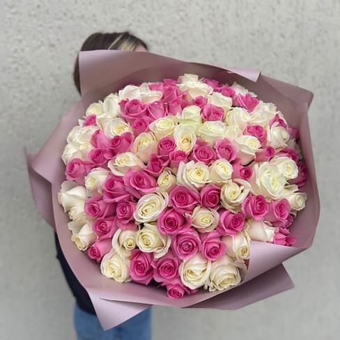 Бело-розовый букет 101 роза
