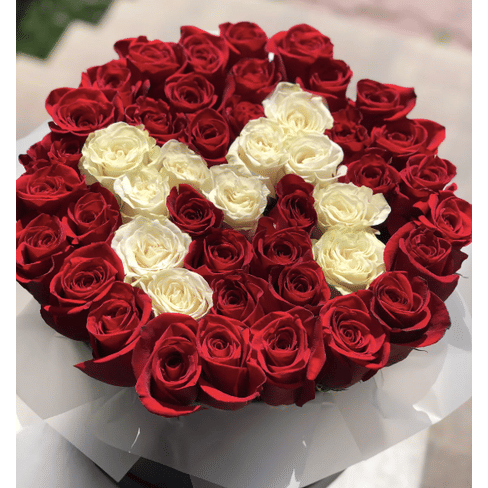 Коробка с розами 51шт (любая буква розами на ваш выбор)