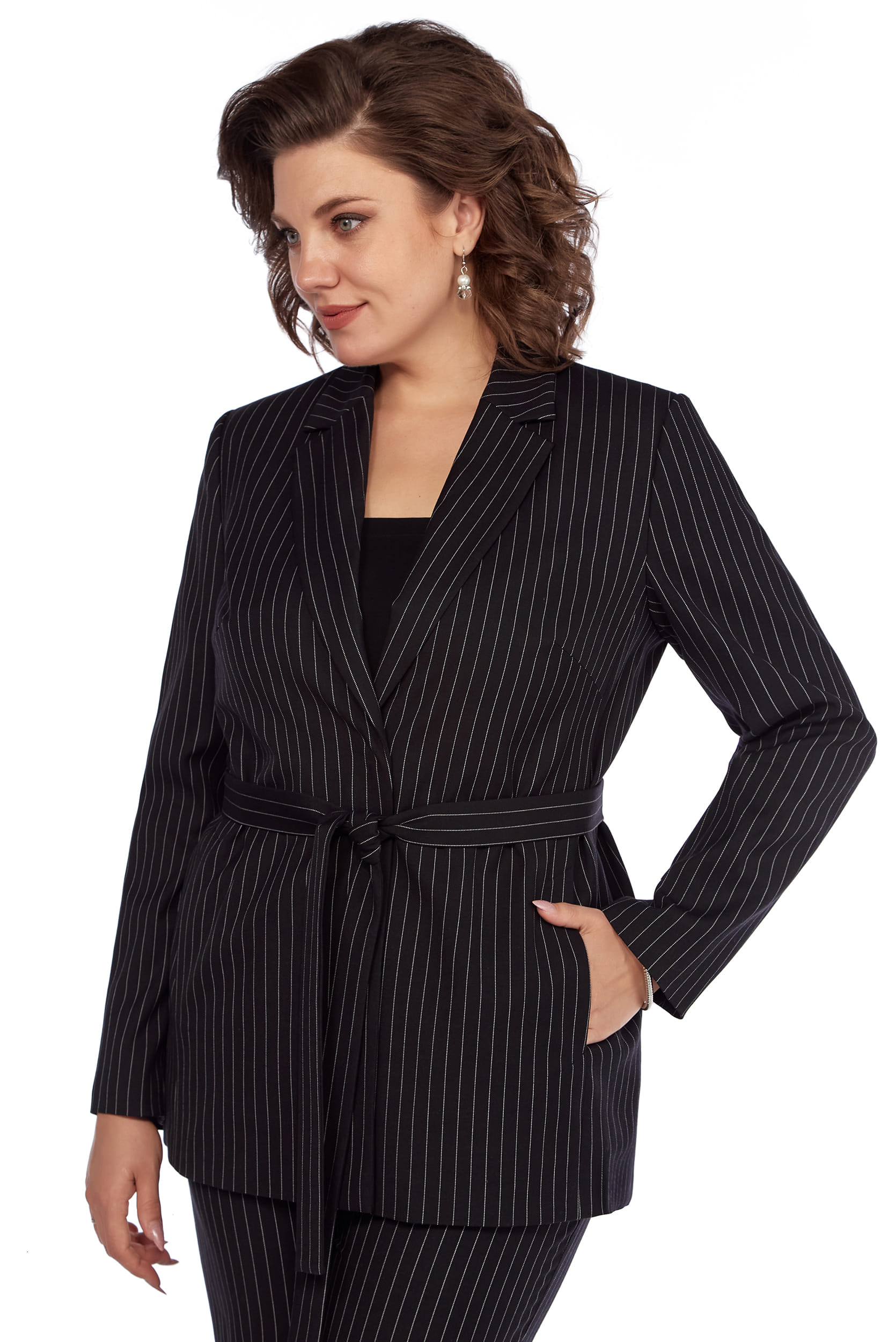 Костюм брючный двойка в полоску LaKona 11635 черный