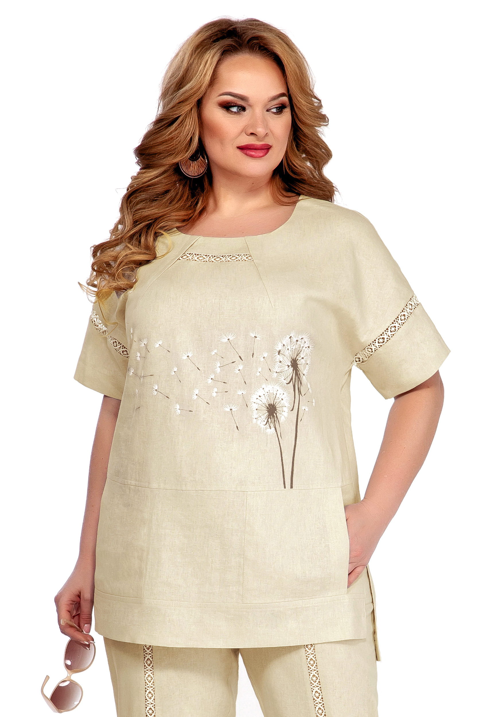 Костюм двойка LaKona 11378 Льняной С Одуванчиками