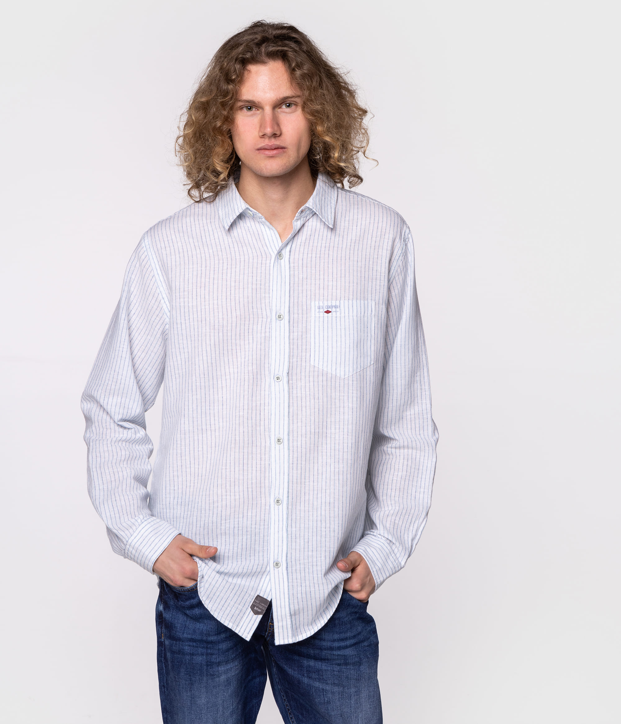 Рубашка Regular в полоску со льном Lee Cooper WILL 9144 WHITE