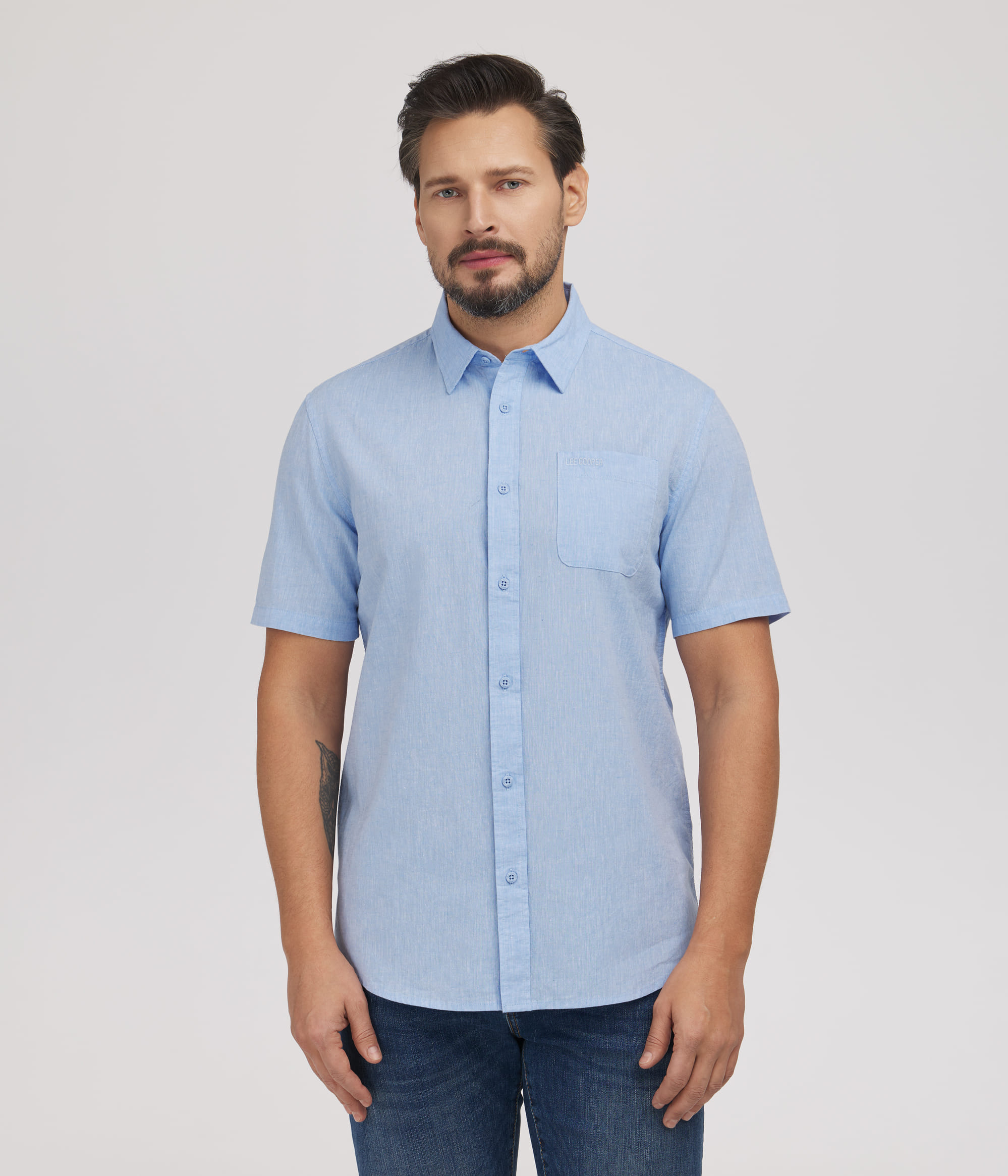 Рубашка лён хлопок Regular Lee Cooper ROGER2 7030 LIGHT BL