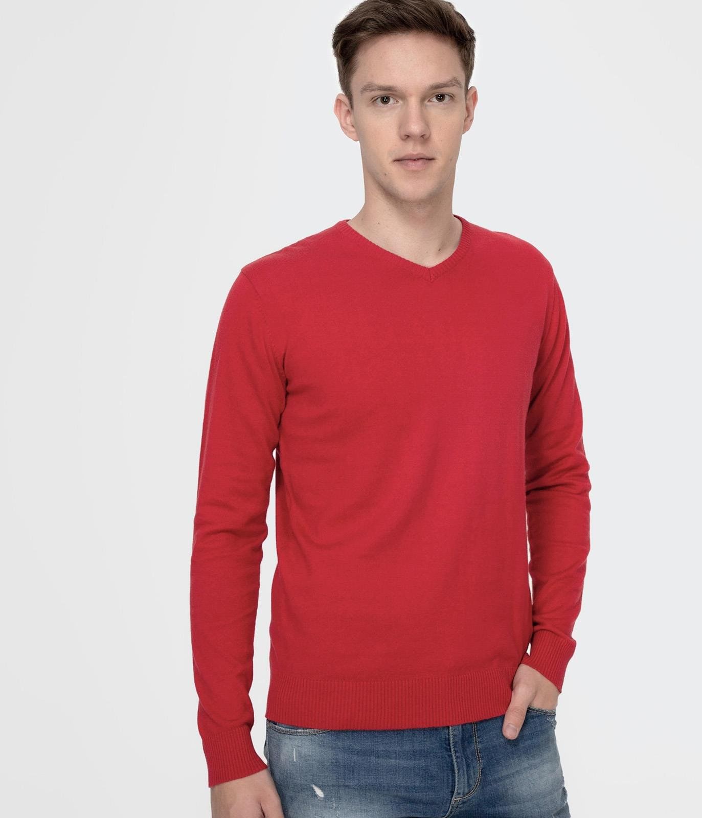 Свитер хлопок с V-образным горлом Lee Cooper ADAM COTTON RED