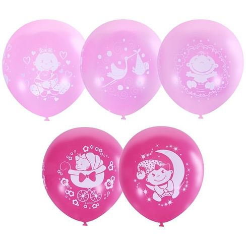 Воздушный шар. Латекс. (12''/30 см) С Днем Рождения Малыш ассорти розовое