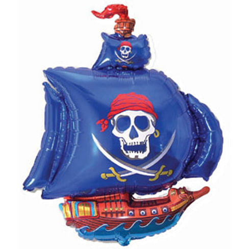 Пиратский корабль голубой 102см Х 78см шар фольга
