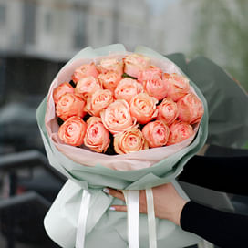 Букет пионовидных роз "Терракот" 21 роза Пионовидные розы