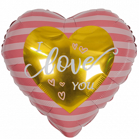 ШАР (18''/46 СМ) Я люблю тебя (золотое сердце) Розовый Фольгированные шары
