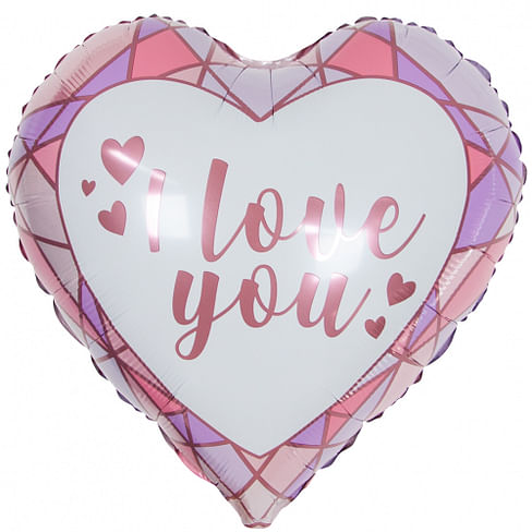 ШАР (18''/46 СМ) Сердце, Я люблю тебя (сердечки и грани) Розовый Фольгированные шары