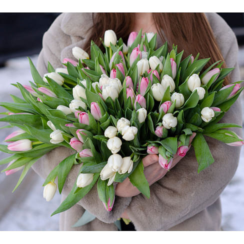 Букет тюльпанов "Бело-розовый"