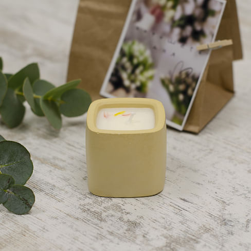 Ароматическая свеча в гипсовом кашпо (Имбирь, шафран и цитронелла 35 мл)