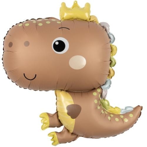 Шар Фигура, Динозаврик в короне, Коричневый, Сатин (29"/74 см)