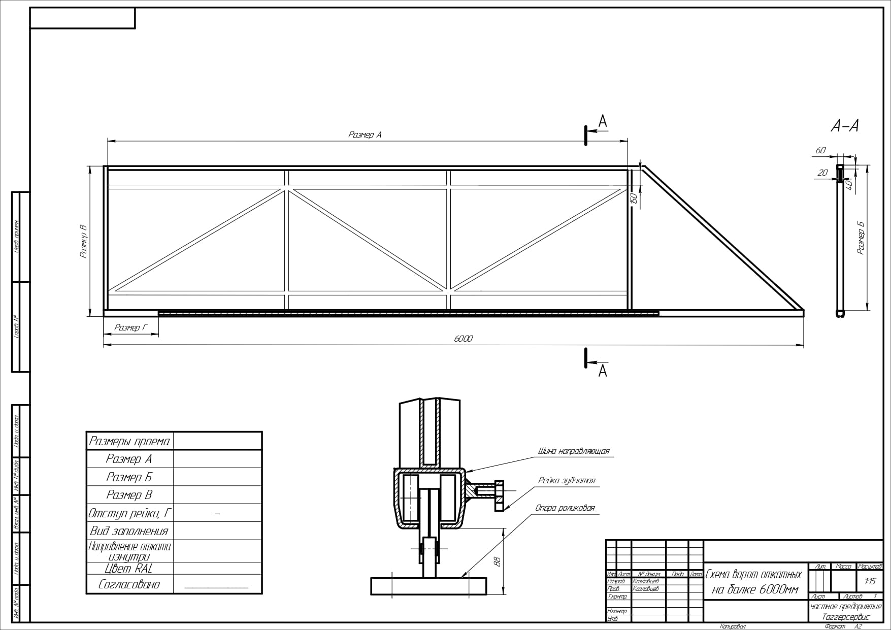 4,0х2,0 Комплект откатных ворот Многоворот с заполнением на выбор Заказчика