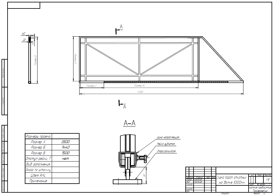 3,5х1,5 Полимер Каркас откатных ворот Многоворот