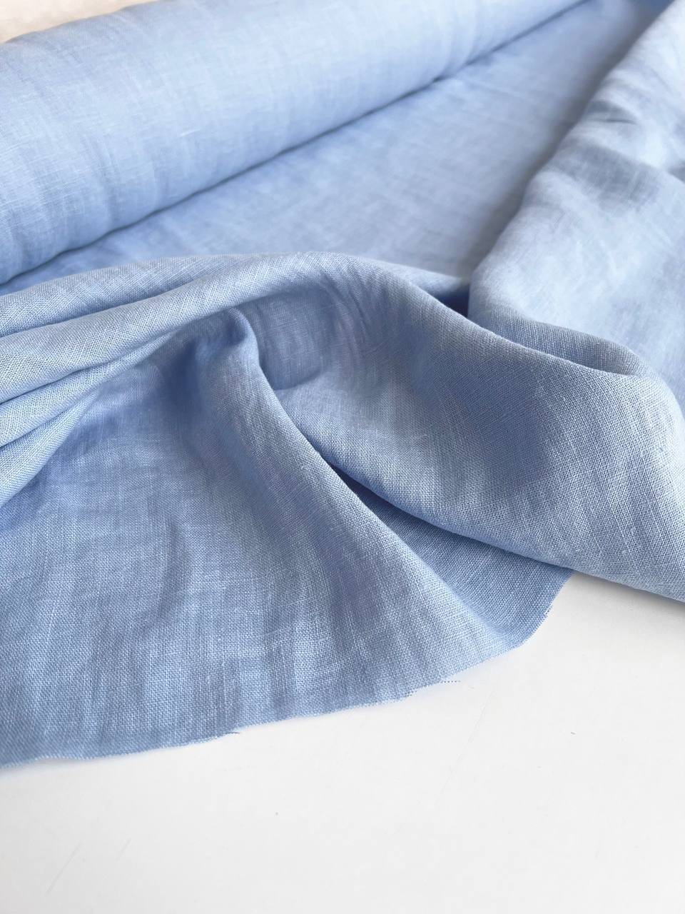 Лен 100% с эффектом мятости, Голубой