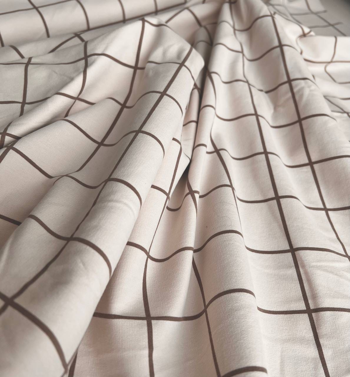 Футер 2х нитка с эффектом велюра, Клетка бежевая