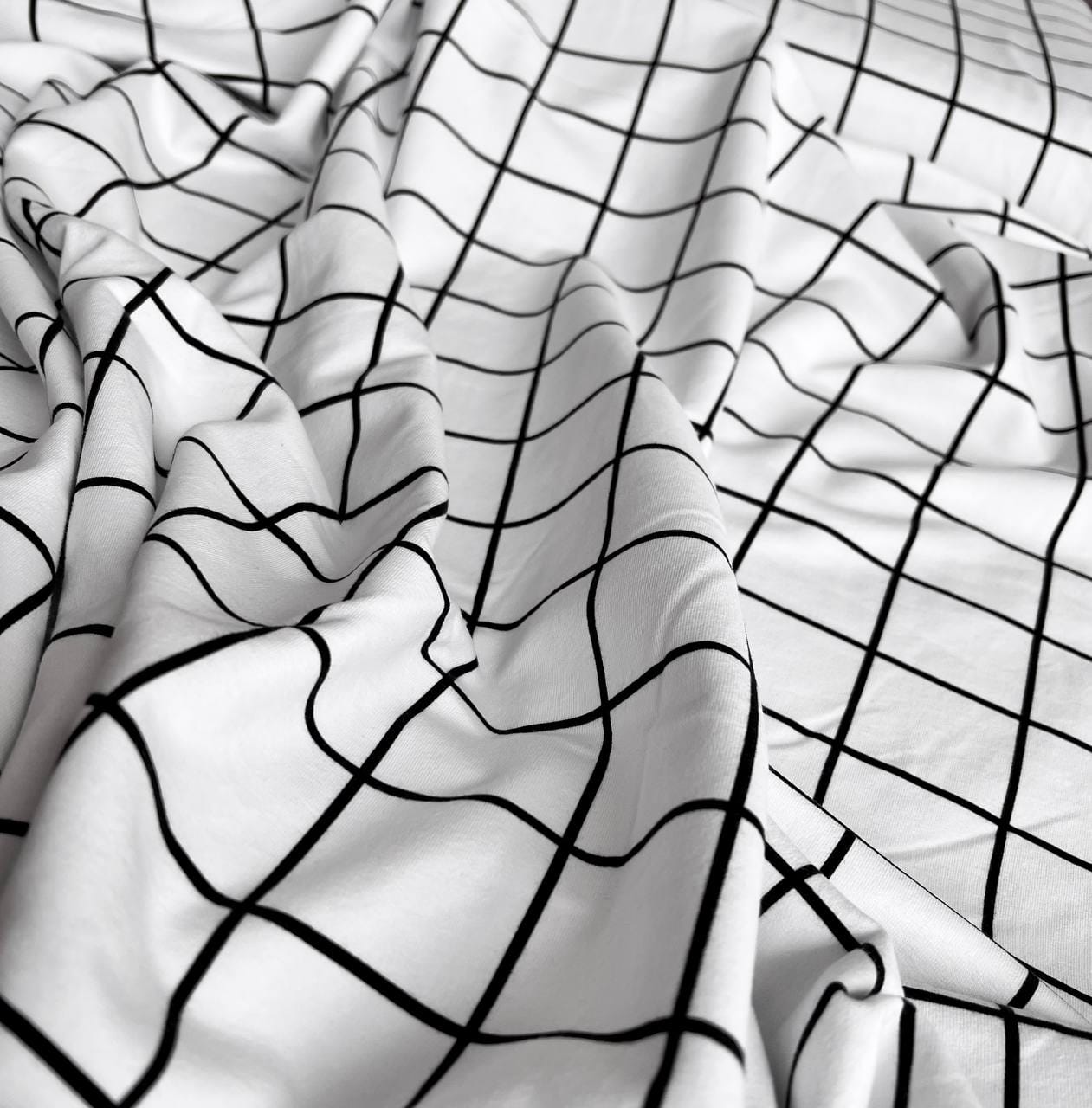 Футер 2х нитка с эффектом велюра, Клетка белая