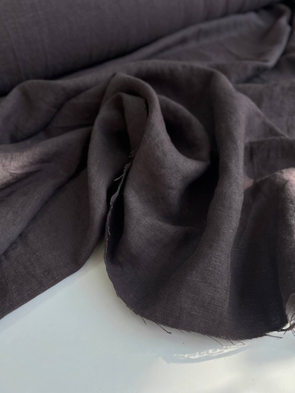 Лен с вискозой с эффектом мятости, Мокко