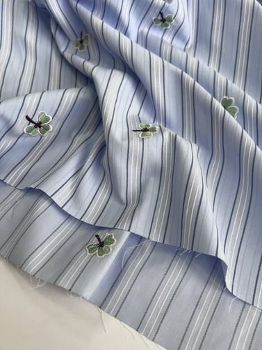 Ткань рубашечная, Голубая Полоска с клевером