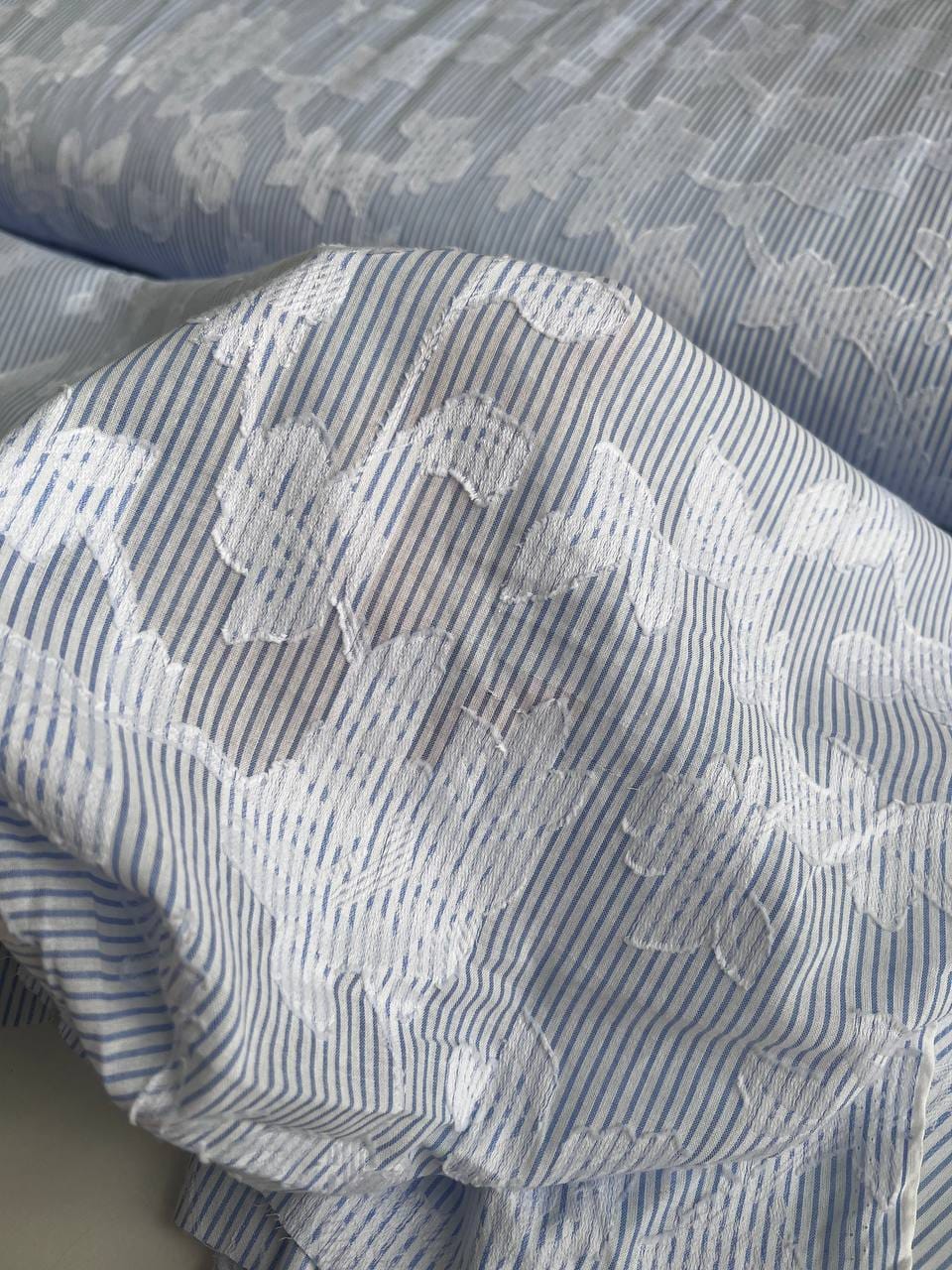 Ткань рубашечная, Голубая Полоска с цветами