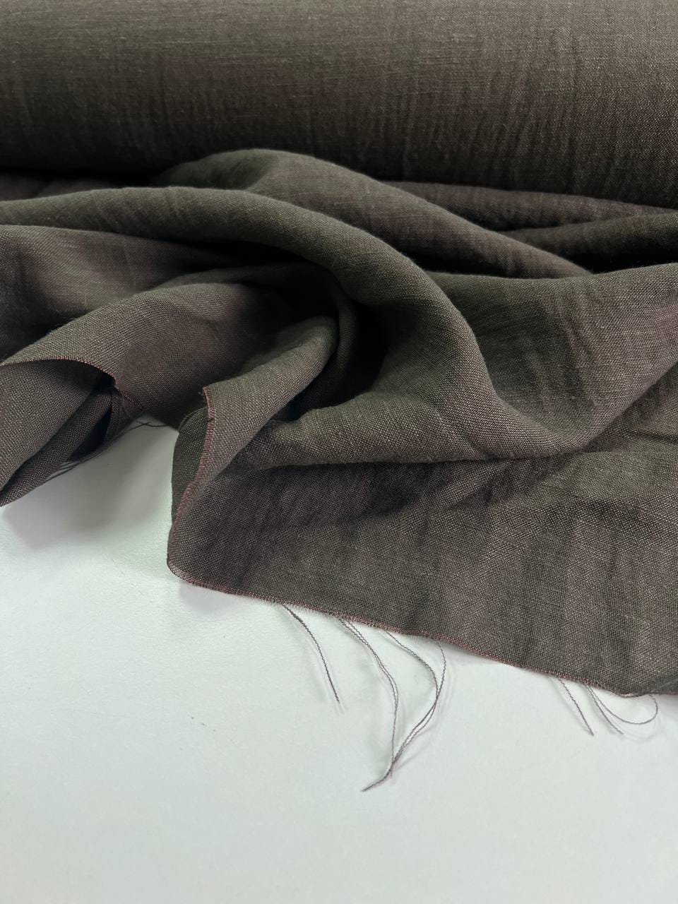 Лен с вискозой с эффектом мятости, Коричневый Хаки