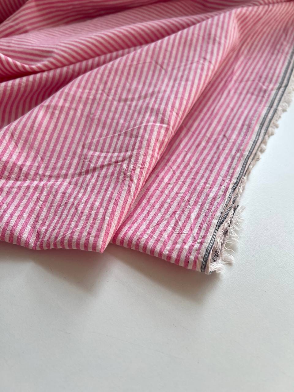 Хлопок Вареный, Полоска розовая на белом
