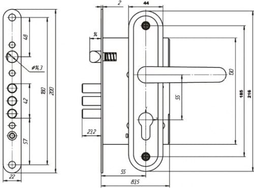 Замок врезной, 3В4 4.009/17 ПРОФИ (черный) Цена с НДС