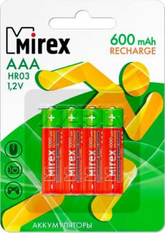 Аккумулятор AAA 600mAh, Ni-MH 1,2V Mirex Цена с НДС