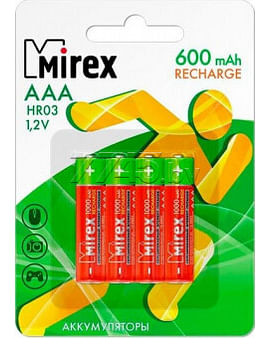 Аккумулятор AAA 600mAh, Ni-MH 1,2V Mirex Цена с НДС
