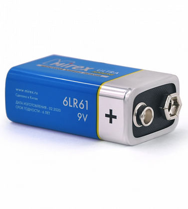 Батарейка 9V 6LR61/Крона Ultra Alkaline (КВАДРАТНАЯ) Mirex Цена с НДС за 1 шт