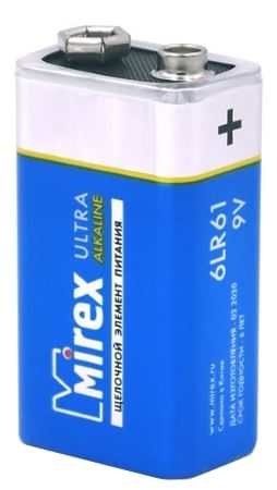 Батарейка 9V 6LR61/Крона Ultra Alkaline (КВАДРАТНАЯ) Mirex Цена с НДС за 1 шт