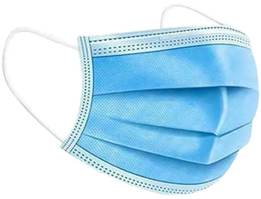 Маска одноразовая трехслойная прямоугольная с фиксатором д/носа (50 шт/упаковка) голубой, РФ Цена с НДС