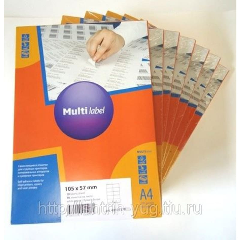 Самоклеящаяся этикетка Multilabel, А4,210*297, 1 этикетка на листе, 100 листов в пачке Цена с НДС за 1 пачку, код товара 11688