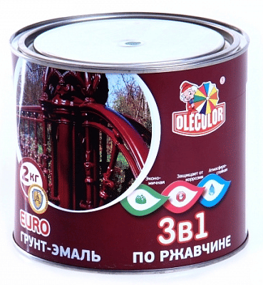 Грунт-эмаль OLECOLOR, по ржавчине, ЧЁРНЫЙ, 2,0 кг, РФ FARBITEX Цена с НДС