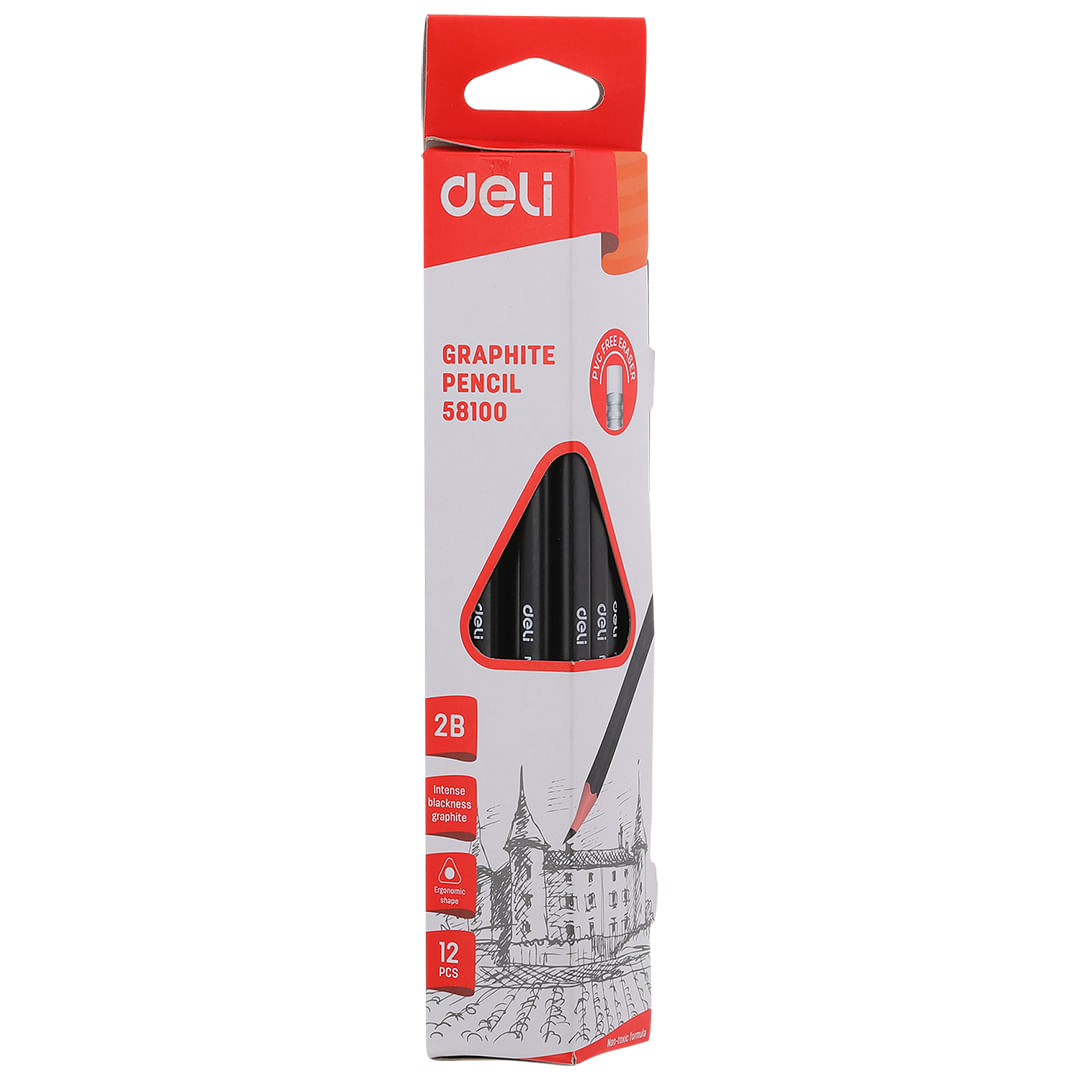 Карандаш простой чернографитный 2В дерево трехгранный GRAPHITE c ластиком DELI, арт.58100 DELI Цена с НДС