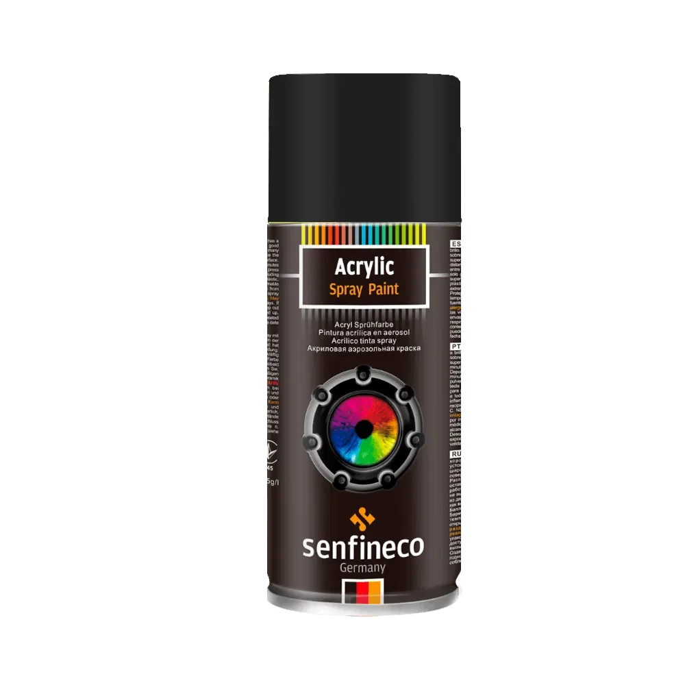 Краска АЭРОЗОЛЬНАЯ акрил SENFINECO PAINT ACRYLIC Black gloss, Черный, Артикул 4039 (АЭРОЗОЛЬН) Цена с НДС