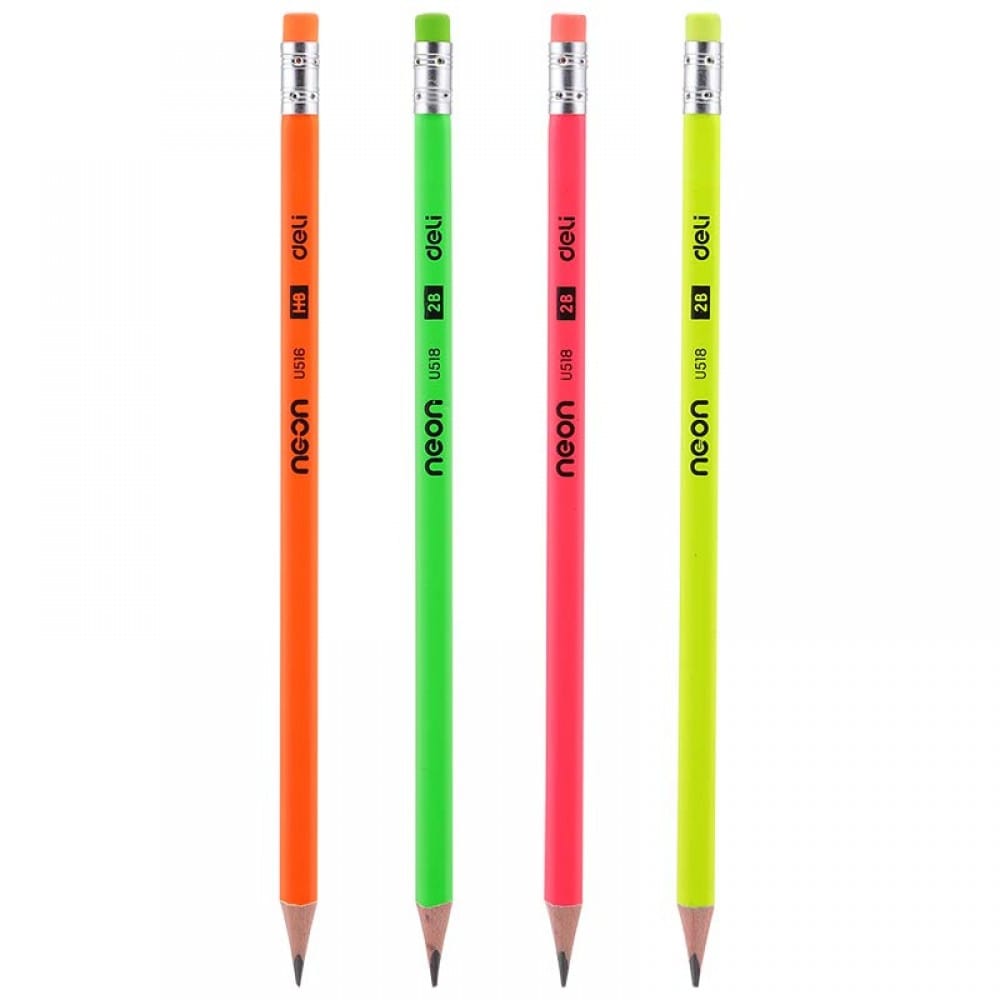 Карандаш простой чернографитный 2В дерево188мм Neon c ластиком DELI DELI Цена с НДС